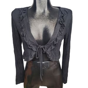 Point Zero Nicole Benisti Black Ruffled Tie-Front Cropped Bolero S